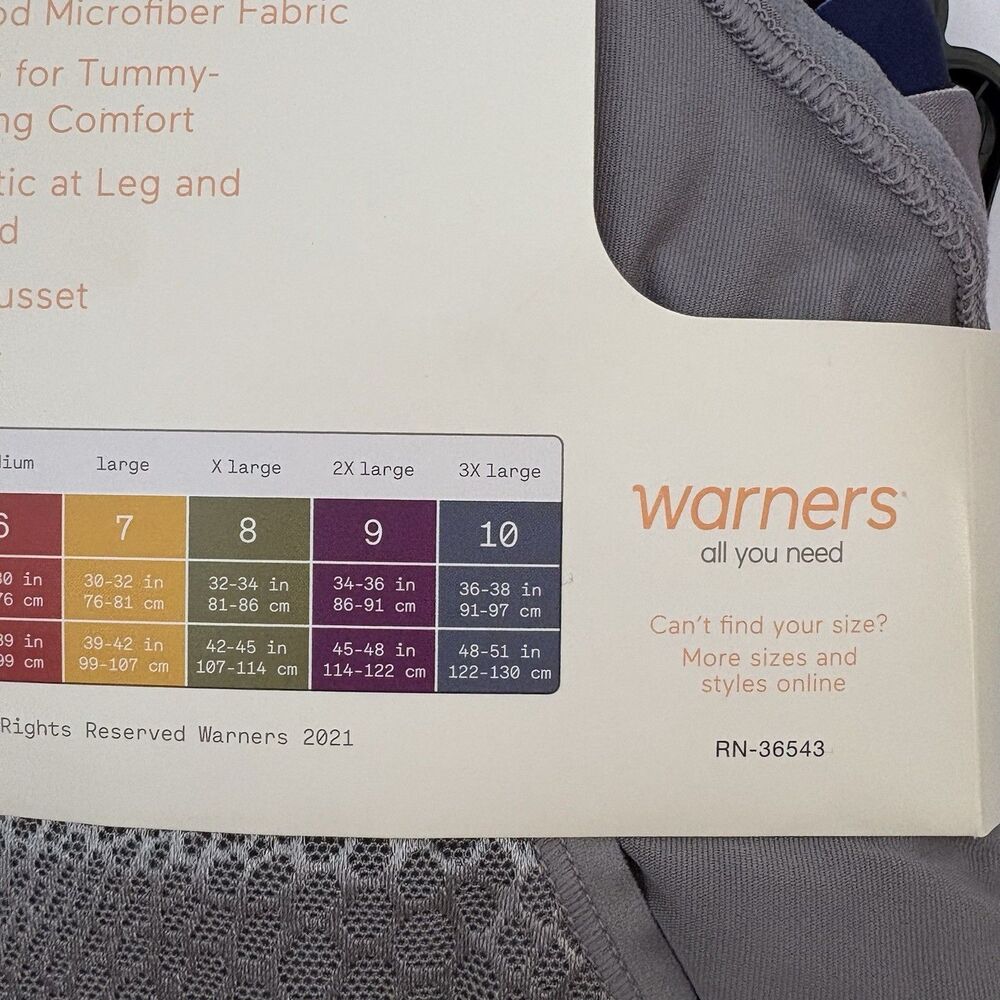 Warners Hipster Panties 2X Blissful Benefits Tummy Smoothing 3 PK Blk Blue Gray - Picture 8 of 9